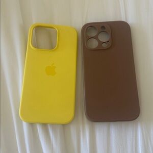 Apple yellow iPhone 14 Pro Silicone Case AND an amazing taupe color case